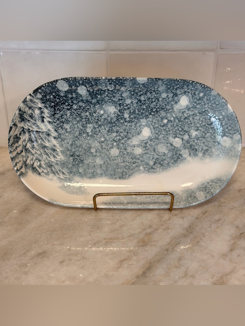 Intensa Home Blue Snowfall Ceramic Serving Platter